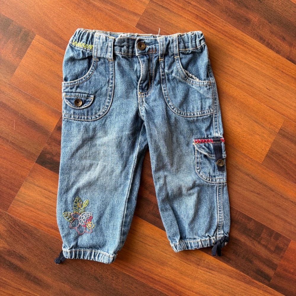 Arizona Jean Co Kids Girls Blue Embroidered Floral Bootcut Cargo Denim Jeans 4